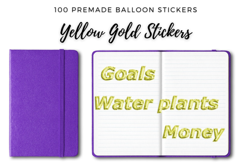 yellow-foil-balloon-stickers-for-planner-big-bundle