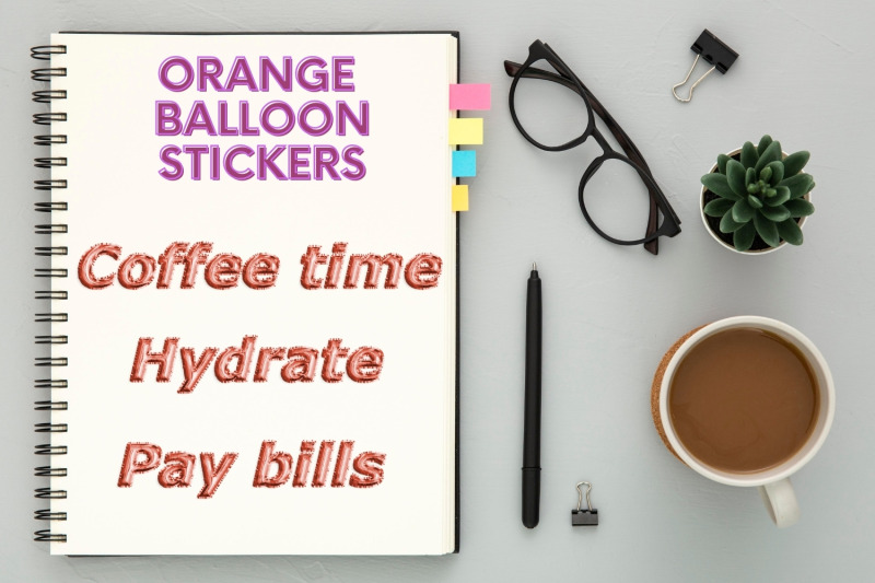 orange-foil-balloon-stickers-for-planner-big-bundle