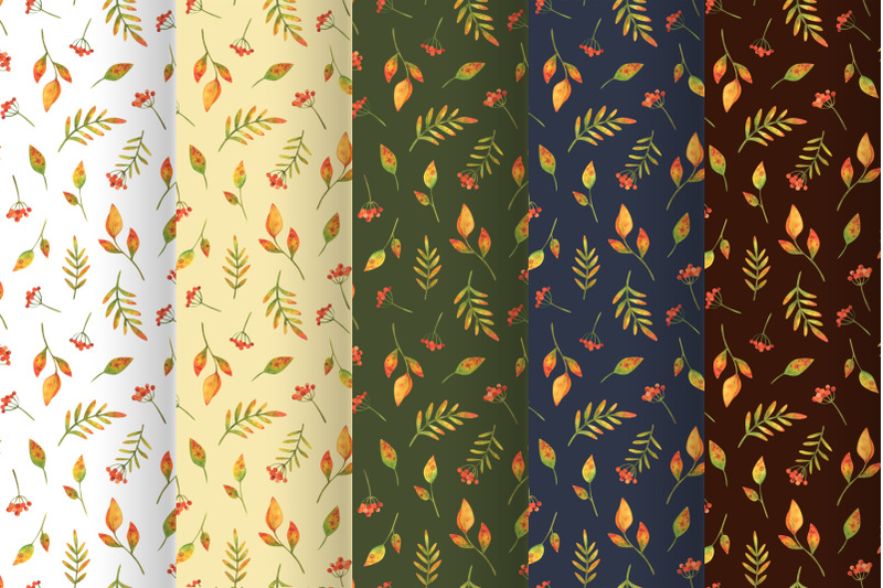 autumn-plants-collection-of-watercolor-seamless-patterns