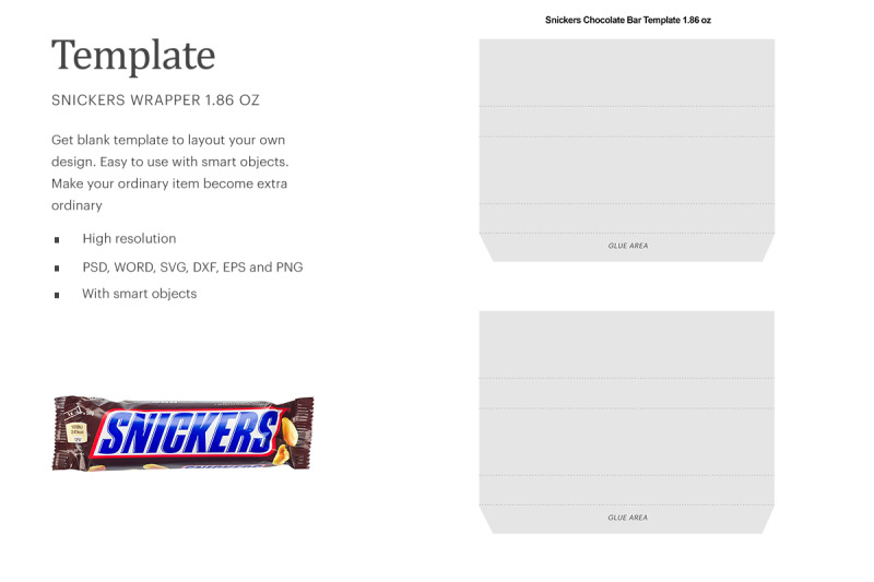 Snickers Chocolate Bar 1.86oz Template Mockup Templates