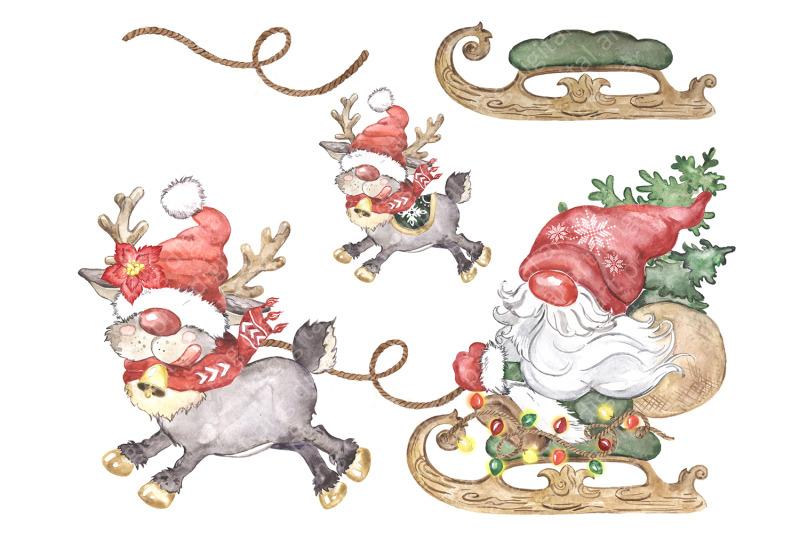 gnomes-watercolor-clipart-scandinavian-gnomes-deer-christmas-new-year