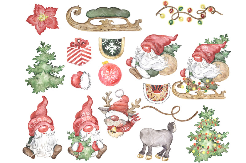 gnomes-watercolor-clipart-scandinavian-gnomes-deer-christmas-new-year