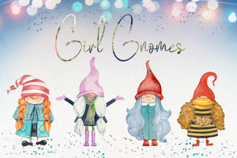 girl-gnomes-watercolor-clip-art-set