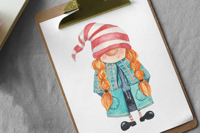 girl-gnomes-watercolor-clip-art-set