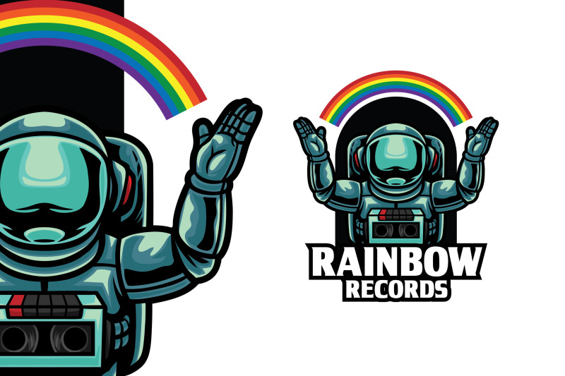 astronaut-rainbow-record-music-logo-template