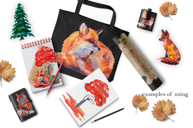 autumn-watercolor-fox-animals-clipart