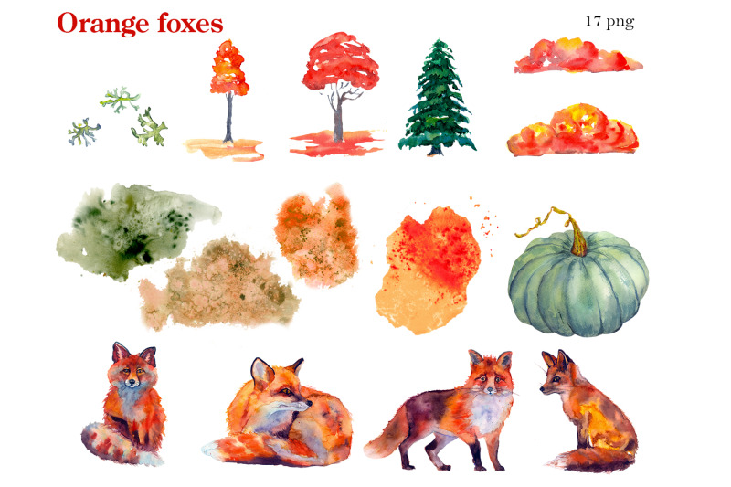 autumn-watercolor-fox-animals-clipart