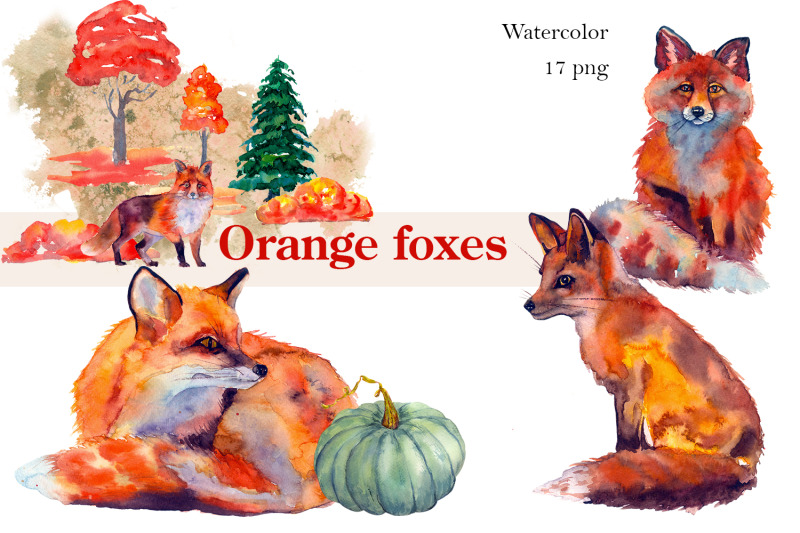 autumn-watercolor-fox-animals-clipart