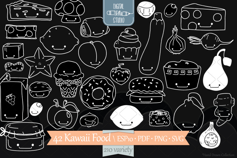 a-z-food-kawaii-white-hand-drawn-fruit-vegetable-sweets-savory