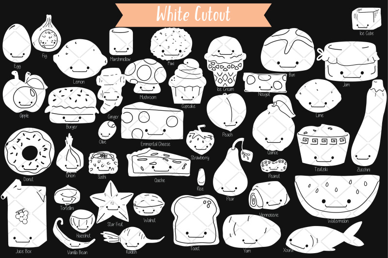 a-z-food-kawaii-white-hand-drawn-fruit-vegetable-sweets-savory