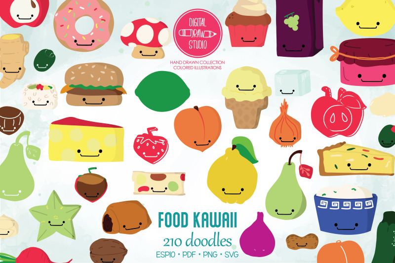 a-z-food-kawaii-colored-hand-drawn-fruit-vegetable-sweets-savory