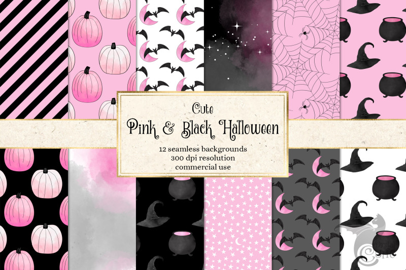 cute-pink-and-black-halloween-digital-paper