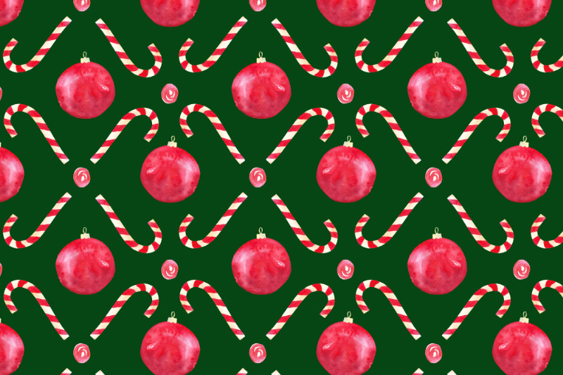 christmas-seamless-pattern-watercolor-candy-cane-balls-sweets