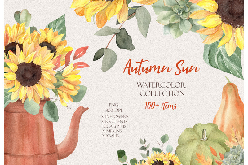 autumn-sun-watercolor-collection-sunflowers-pumpkins-fall-leaves
