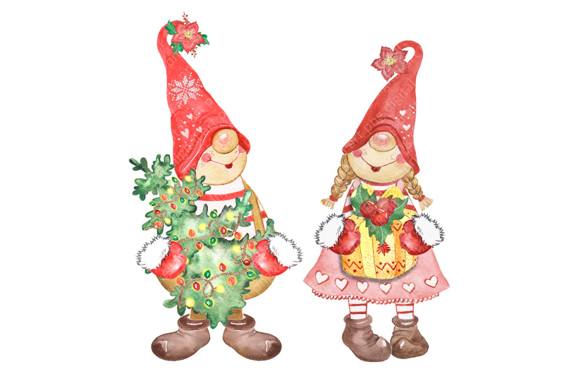 christmas-gnomes-clipart-christmas-watercolor-clipart-christmas-tree