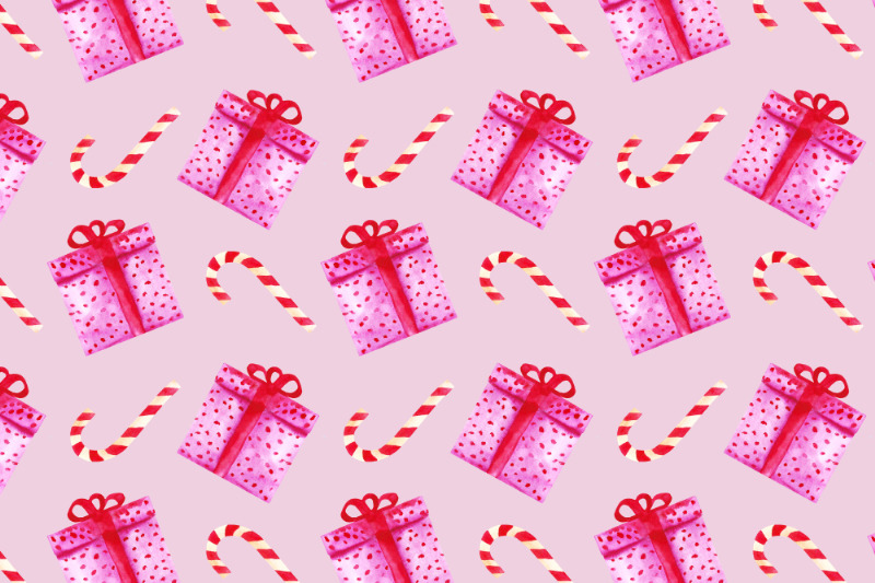 christmas-seamless-pattern-watercolor-candy-cane-gifts