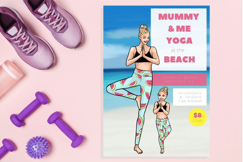 mummy-amp-me-yoga-illustration-clipart-set