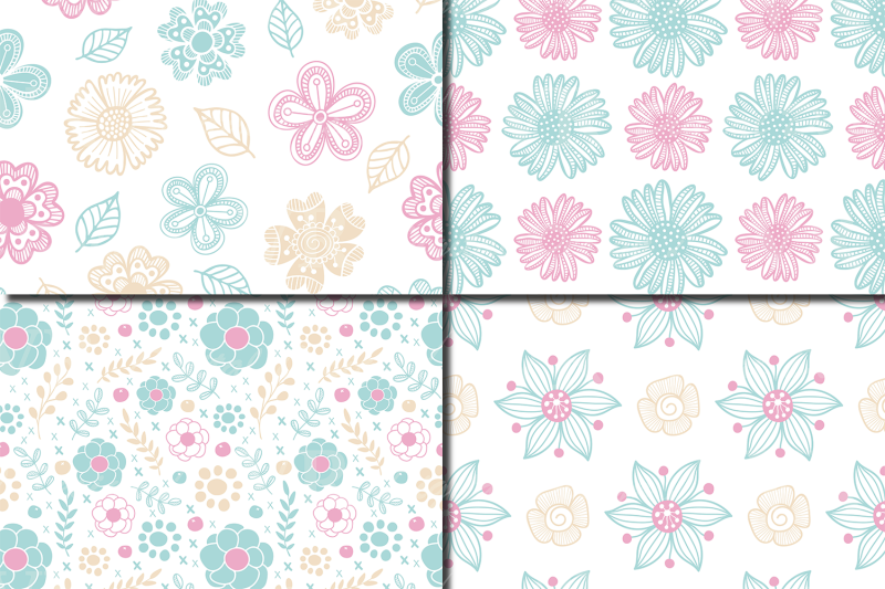 aqua-blue-and-pink-floral-digital-paper-pastel-patterns