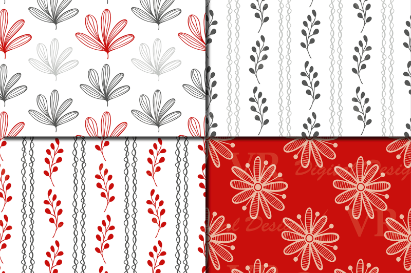 red-and-gray-floral-digital-paper-valentines-day-patterns