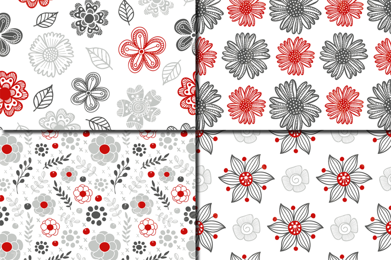 red-and-gray-floral-digital-paper-valentines-day-patterns