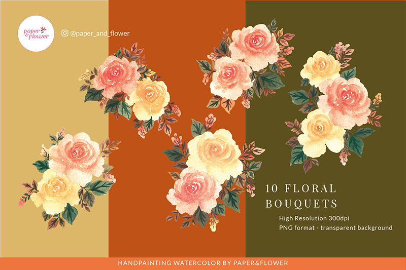 Autumn Peach Floral Bouquet Set By Paper&Flower | TheHungryJPEG
