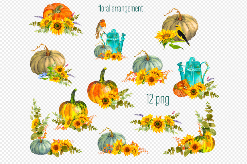 watercolor-arrangement-sunflowers-and-pumpkin