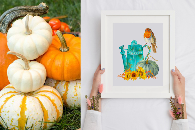 watercolor-arrangement-sunflowers-and-pumpkin