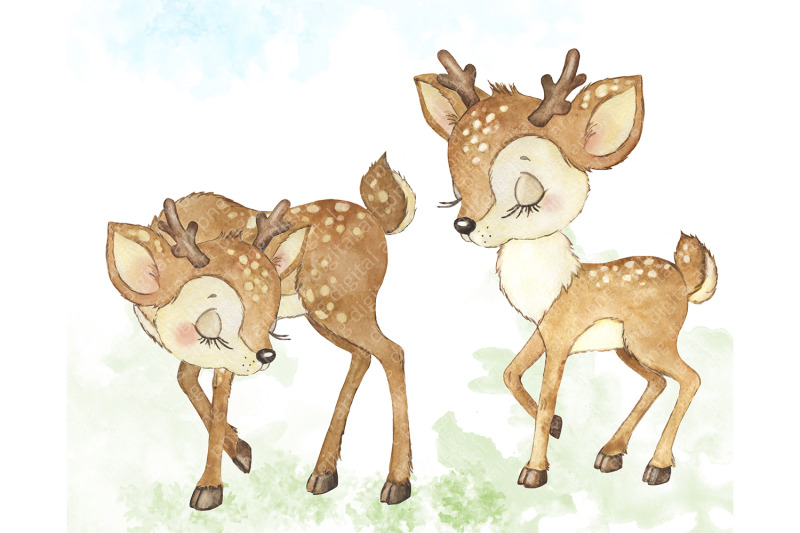 baby-deer-watercolor-clipart-mom-baby-forest-animals-deer-family