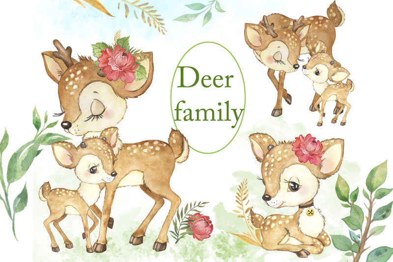 baby-deer-watercolor-clipart-mom-baby-forest-animals-deer-family