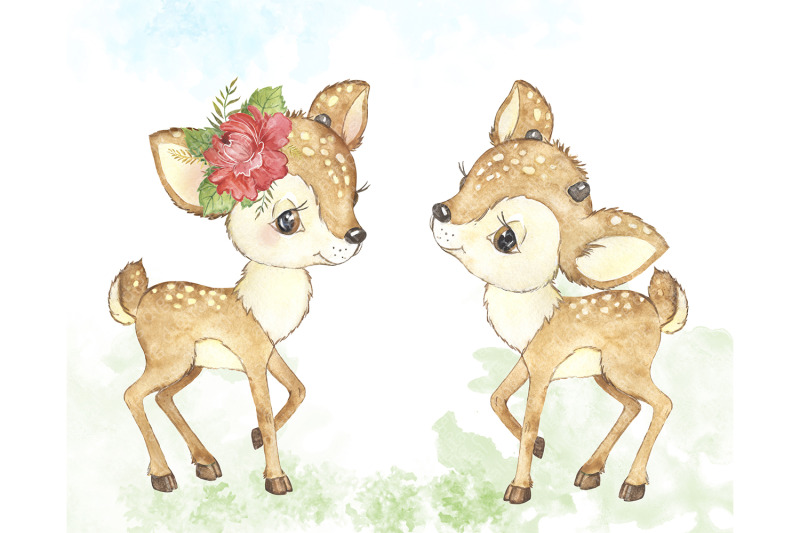 baby-deer-watercolor-clipart-mom-baby-forest-animals-deer-family