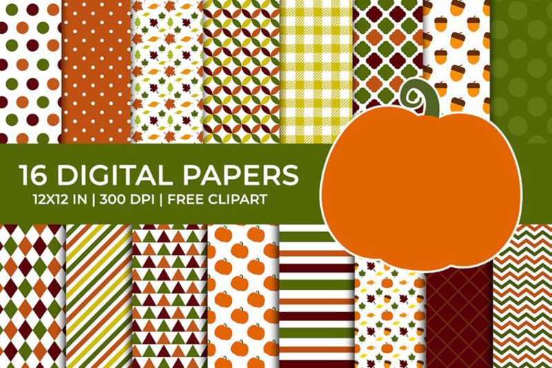 autumn-pumpkin-digital-papers-fall-leaves-acorn-patterns