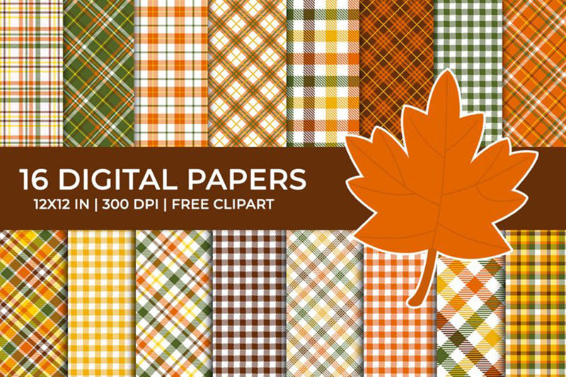 autumn-plaid-digital-papers-set-free-fall-leaf-clipart