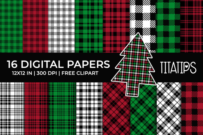 christmas-tartan-plaid-digital-papers-set-free-clipart