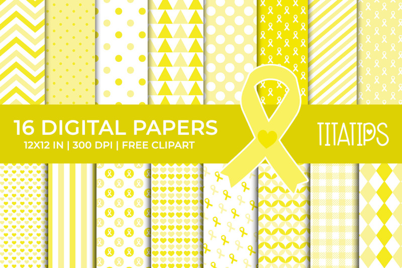 childhood-cancer-awareness-digital-papers-yellow-ribbon-patterns