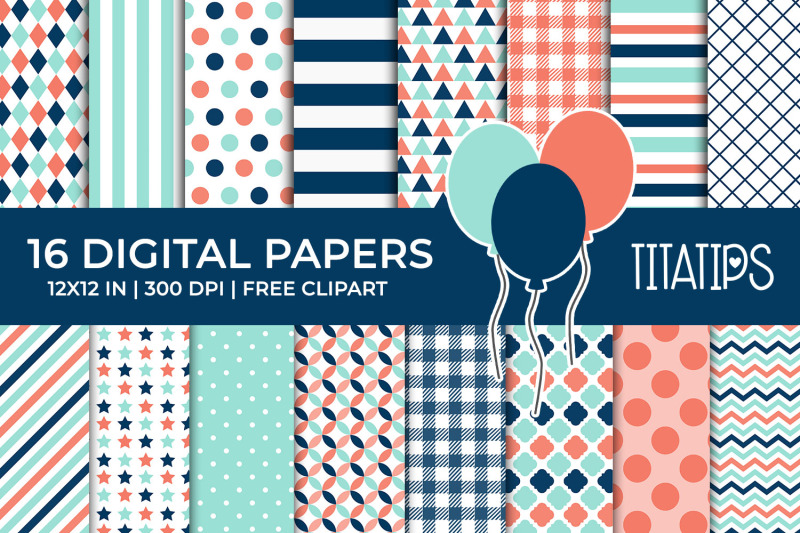 coral-and-blue-navy-digital-papers-set-free-balloons-clipart