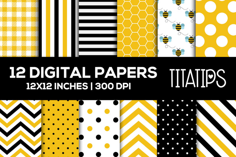 bumble-bee-digital-papers-set-scrapbooking-patterns