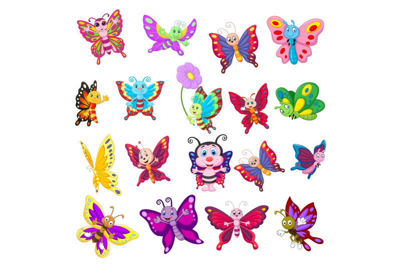 set-of-eighteen-cartoon-butterflies-character