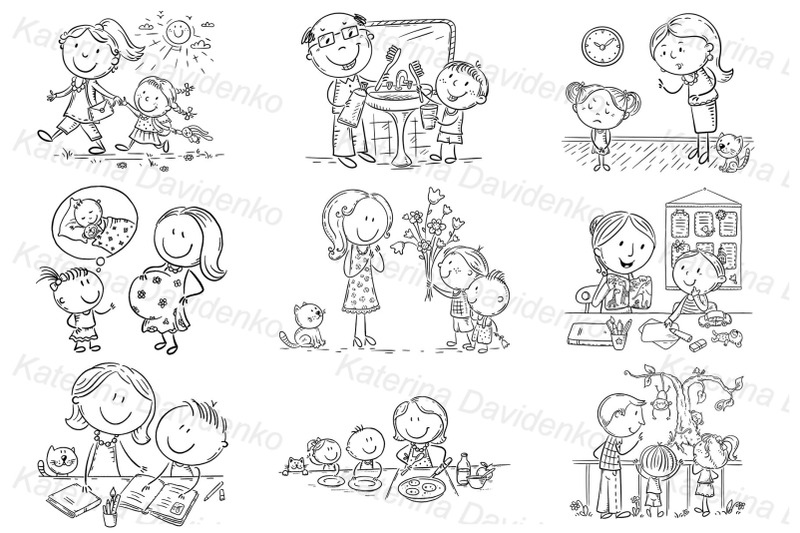 cartoon-clipart-bundle-doodle-family-life-scenes