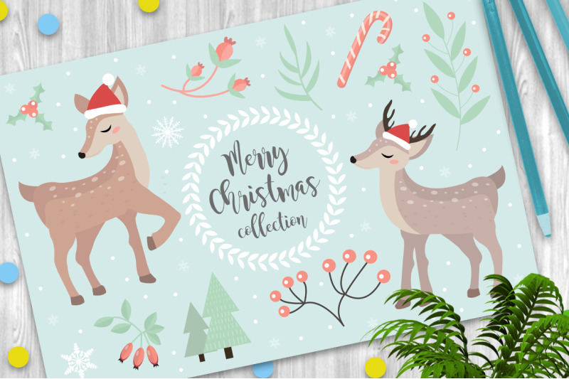 merry-christmas-set-with-cute-deer