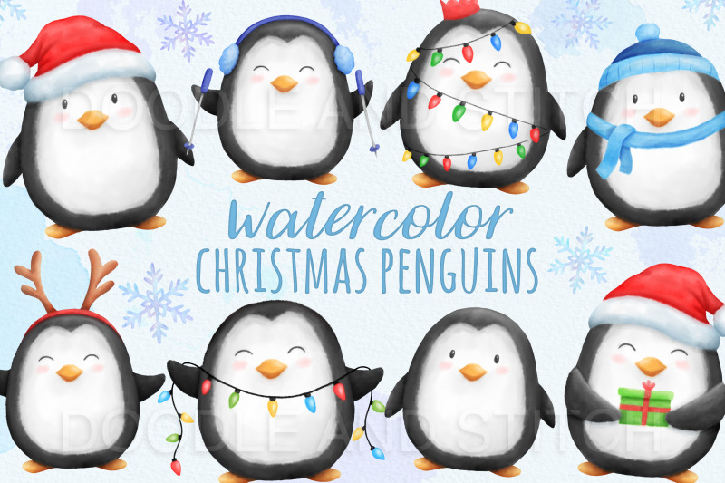 christmas-penguins-watercolor-illustrations