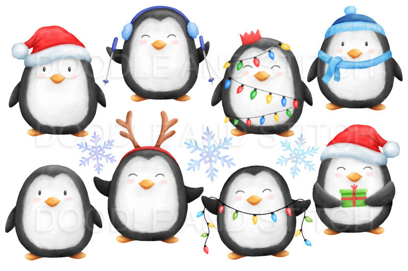 christmas-penguins-watercolor-illustrations