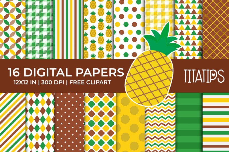 summer-digital-papers-set-free-pineapple-fruit-clipart