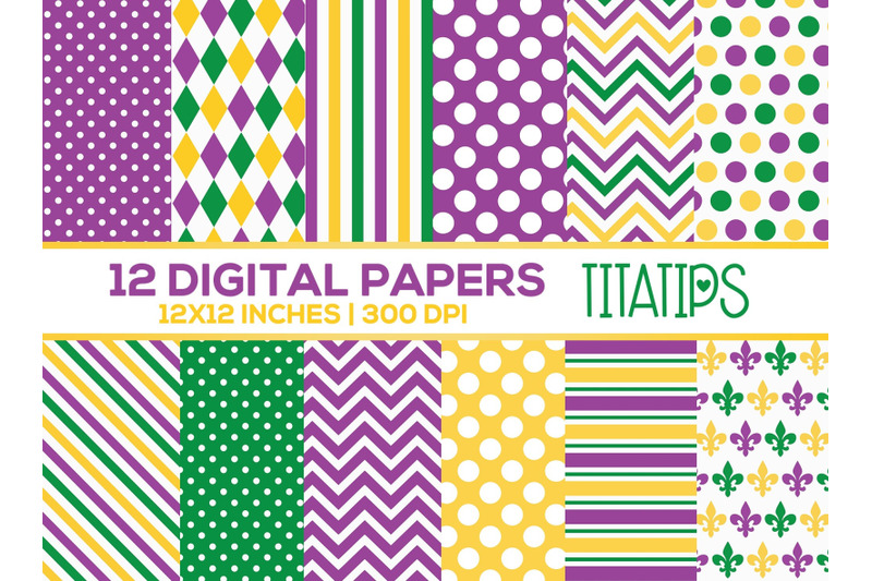 mardi-gras-digital-papers-set-purple-green-and-yellow