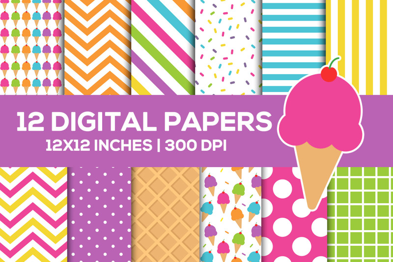 ice-cream-digital-papers-set-summer-backgrounds