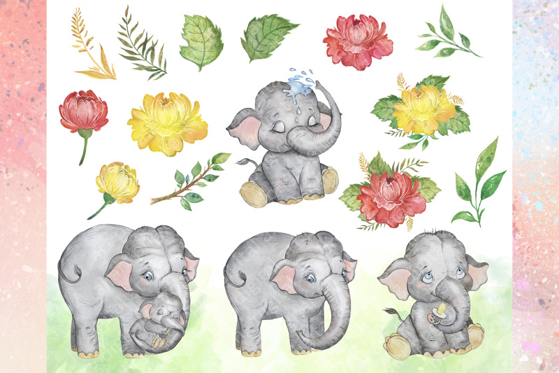 elephants-watercolor-clipart-baby-elephant-elephant-family-africa