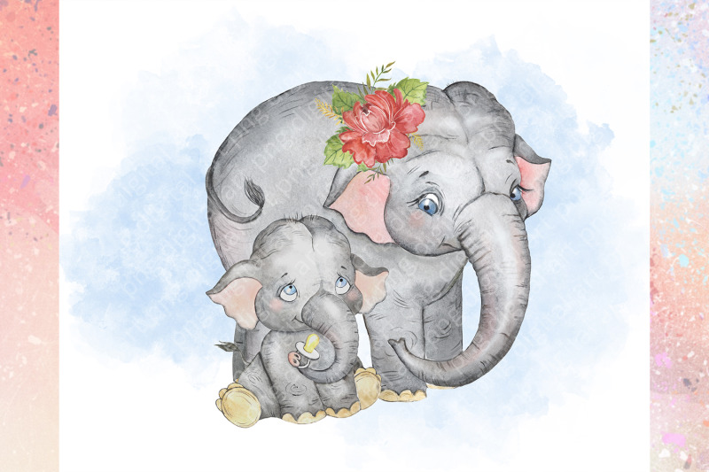 elephants-watercolor-clipart-baby-elephant-elephant-family-africa