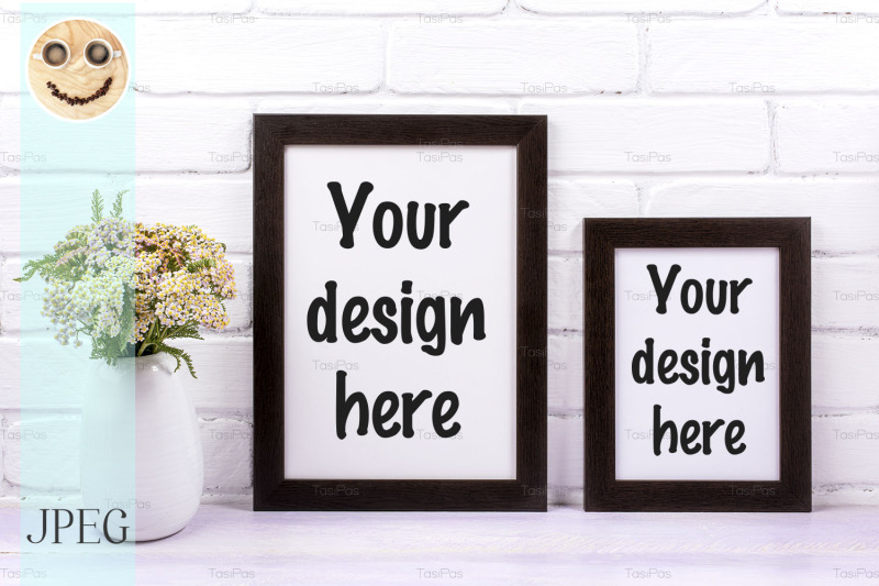 two-black-poster-frames-mockup-with-pink-yarrow