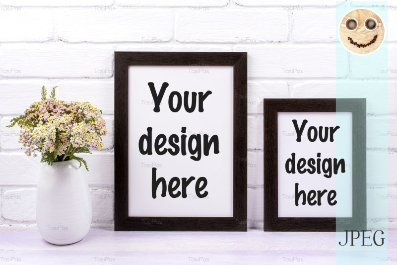 two-black-poster-frames-mockup-with-pink-yarrow
