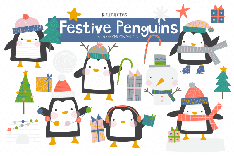 festive-penguins-clipart-set