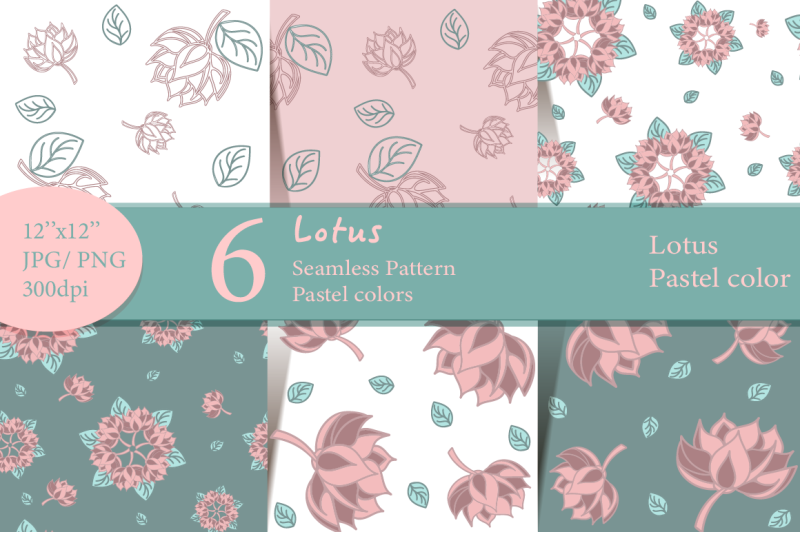 lotus-digital-paper-pattern-lotus-in-pastel-colors